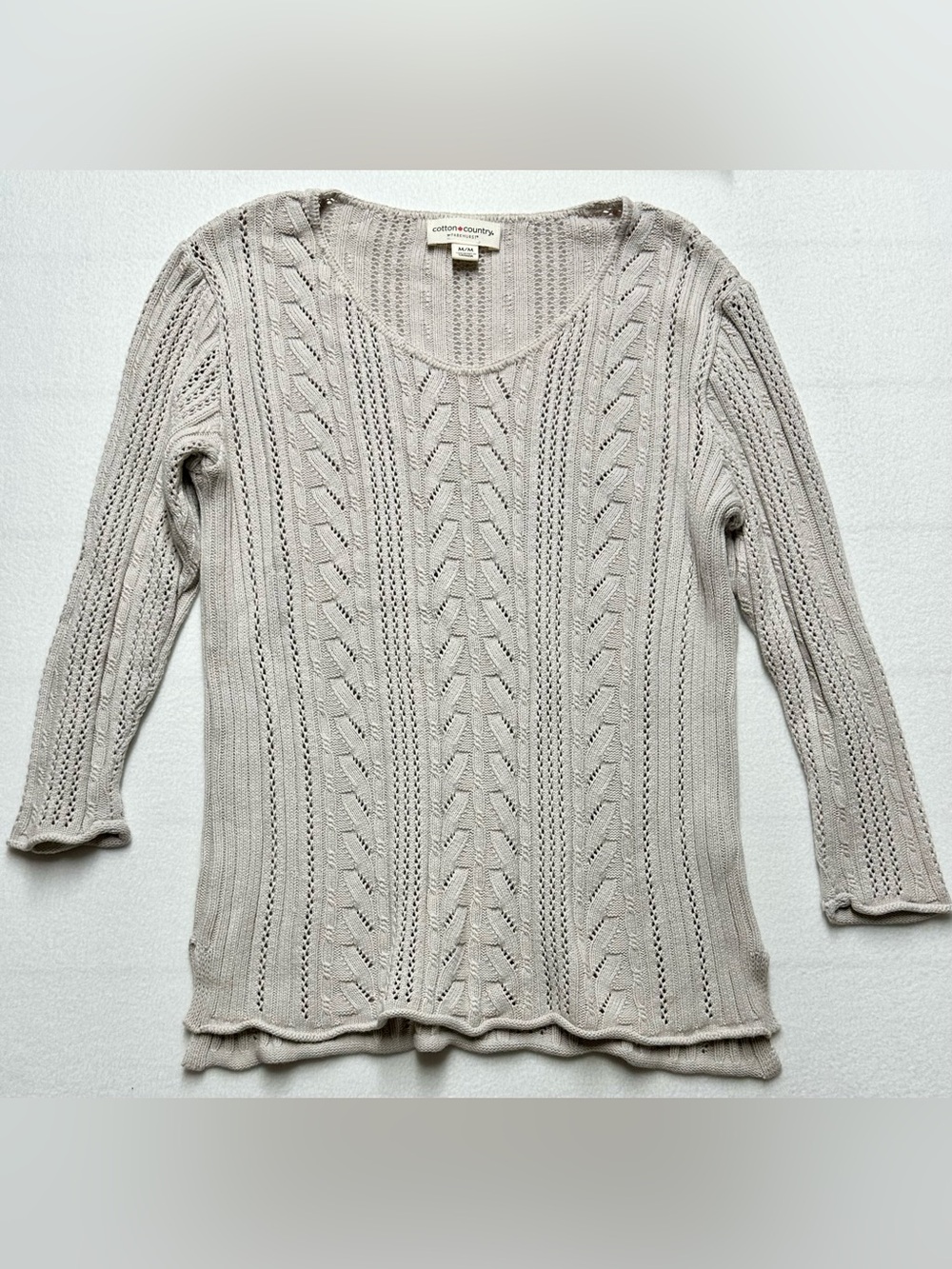 Cotton Country Parkhurst Women’s M Gray Cable Knit Cotton Sweater Made Canada